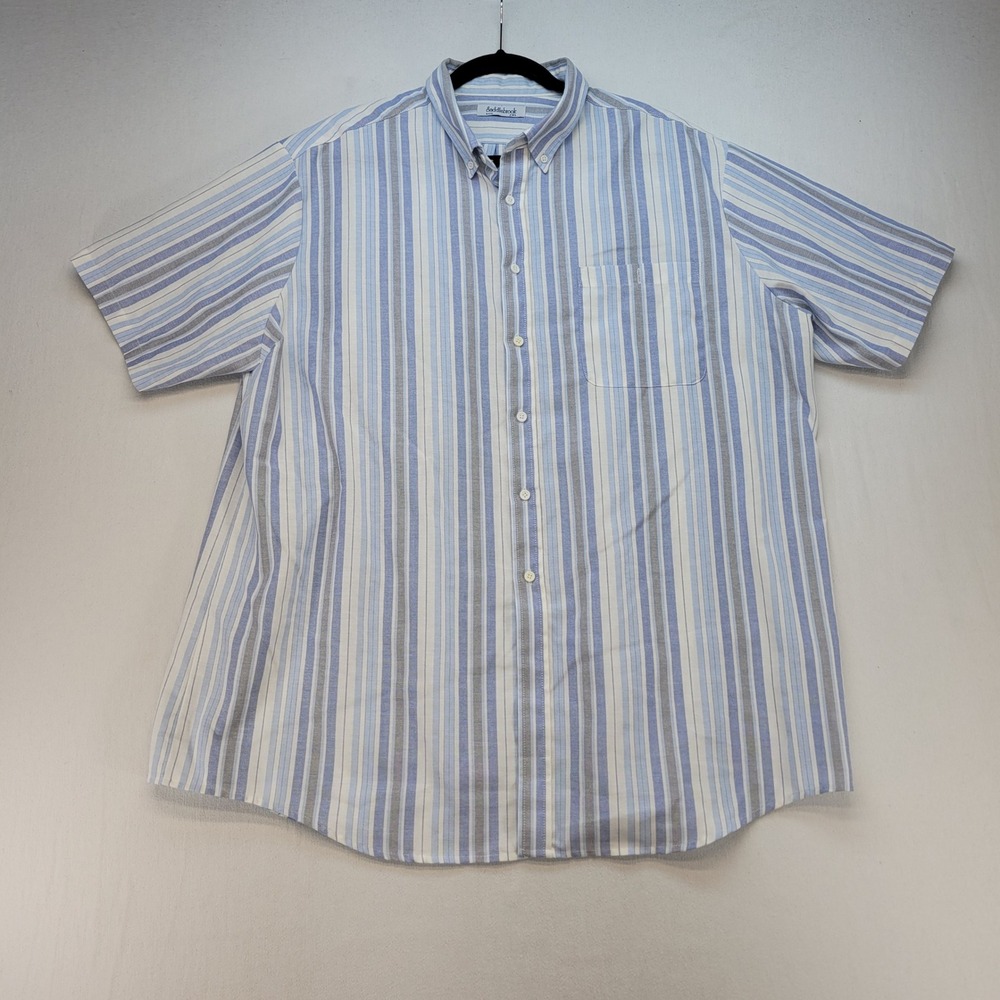 Saddlebrook Button Down Vintage Shirt Mens 2XL Blue Striped Casual Short Sleeve